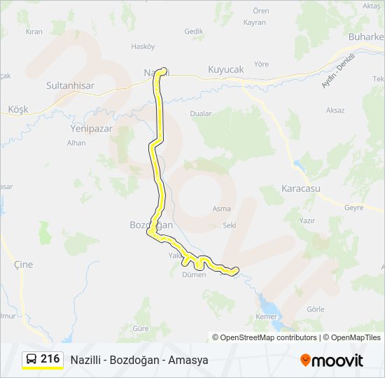 216 otobüs Hattı Haritası