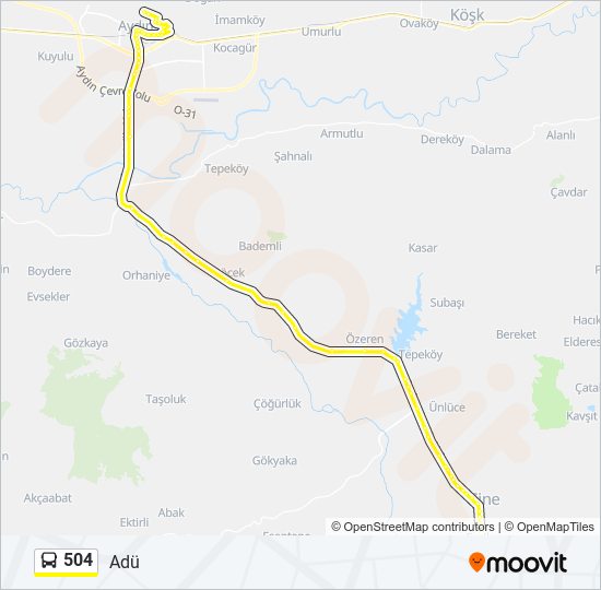 504 otobüs Hattı Haritası