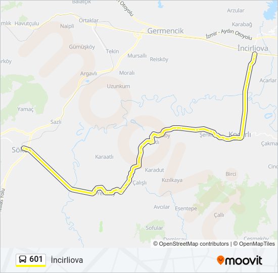 601 otobüs Hattı Haritası