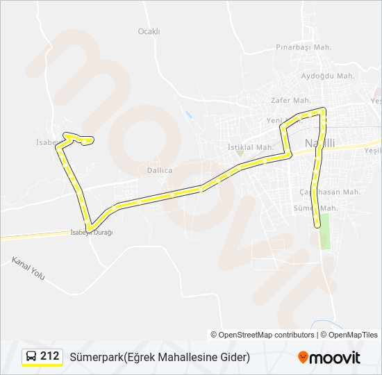 212 otobüs Hattı Haritası