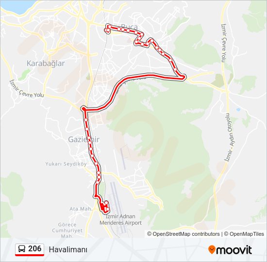 206 otobüs Hattı Haritası