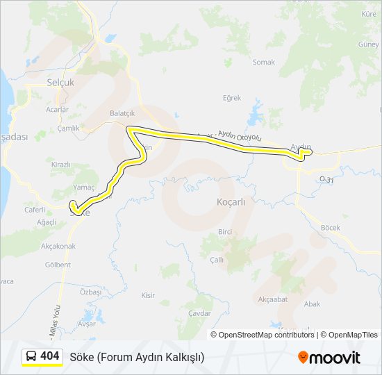 404 otobüs Hattı Haritası