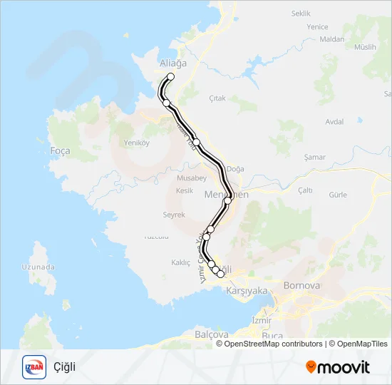 ALIAĞA-ÇIĞLI Train Line Map