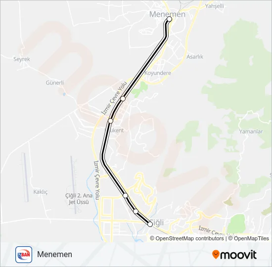 ÇIĞLI-ALIAĞA Train Line Map