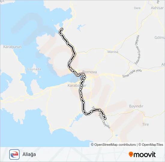 CUMAOVASI-ALIAĞA Train Line Map