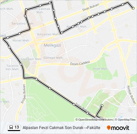 13 route schedules stops maps alpaslan fevzi cakmak son durak fakulte