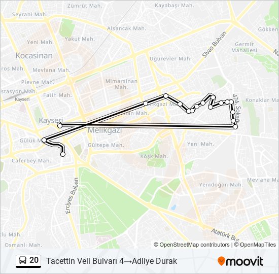 20 otobüs Hattı Haritası