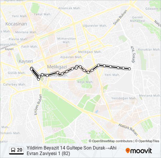20 otobüs Hattı Haritası