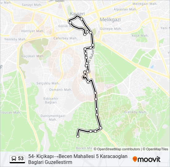 53 otobüs Hattı Haritası