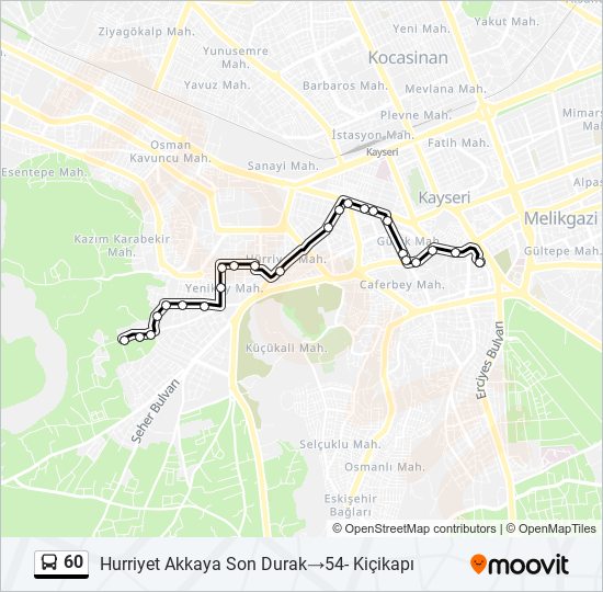 60 guzergahi saatleri duraklari ve haritasi hurriyet akkaya son durak 54 kicikapi