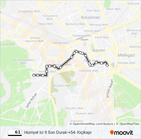 61 otobüs Hattı Haritası