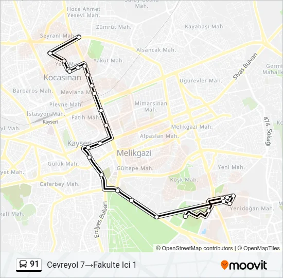 91 Bus Line Map