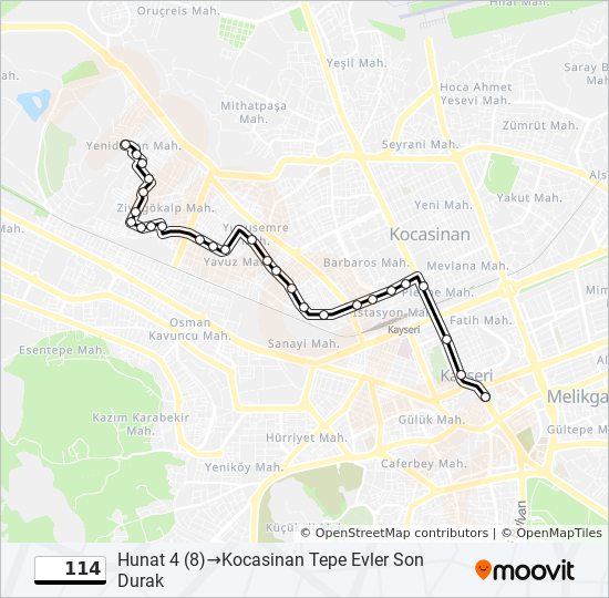 114 otobüs Hattı Haritası