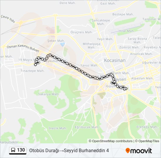 130 otobüs Hattı Haritası