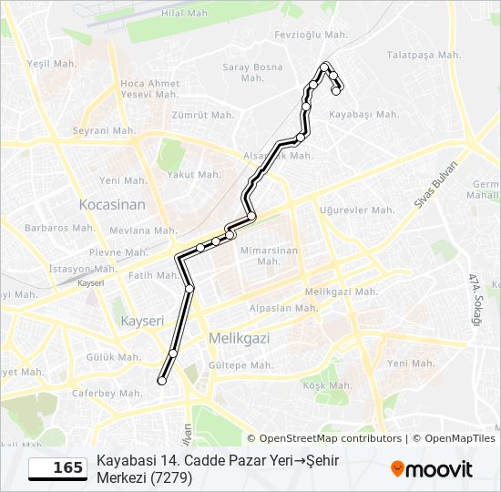 165 otobüs Hattı Haritası