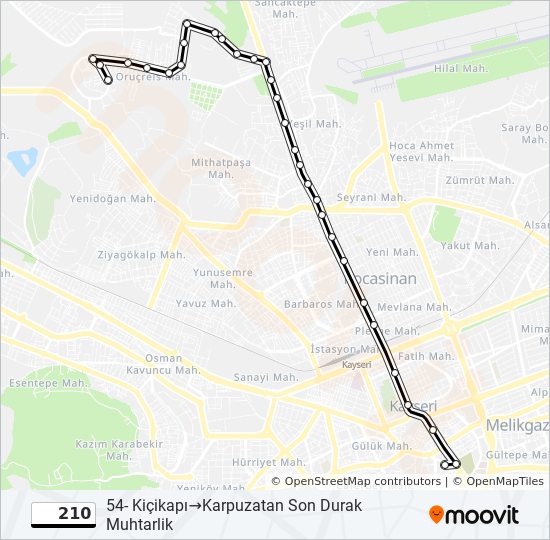 210 otobüs Hattı Haritası