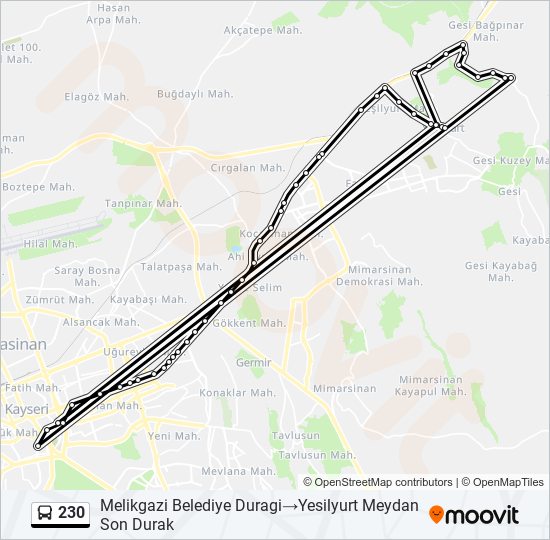 230 otobüs Hattı Haritası