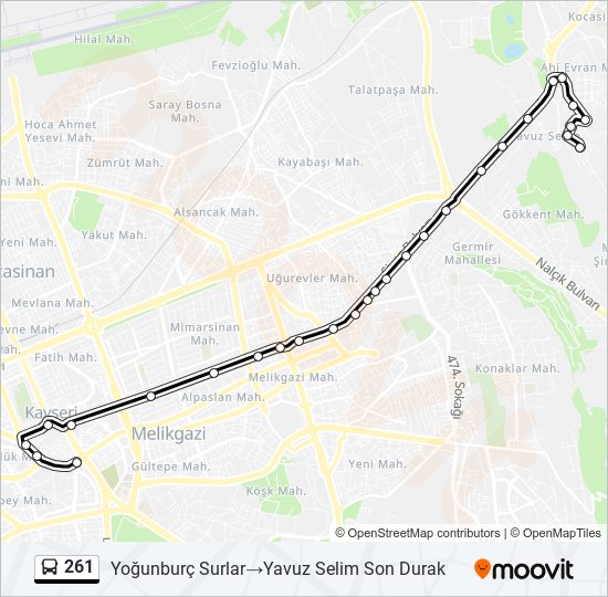 261 otobüs Hattı Haritası