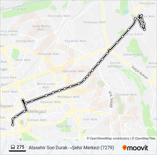 275 otobüs Hattı Haritası