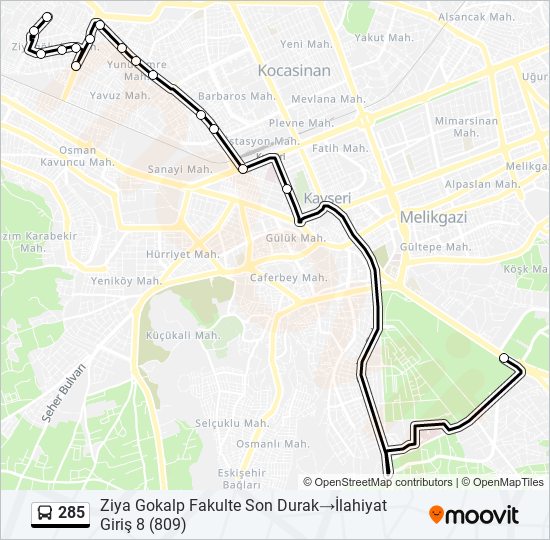 285 guzergahi saatleri duraklari ve haritasi ziya gokalp fakulte son durak fakulte kapi 1