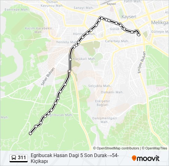 311 route schedules stops maps egribucak hasan dagi 5 son durak 54 kicikapi