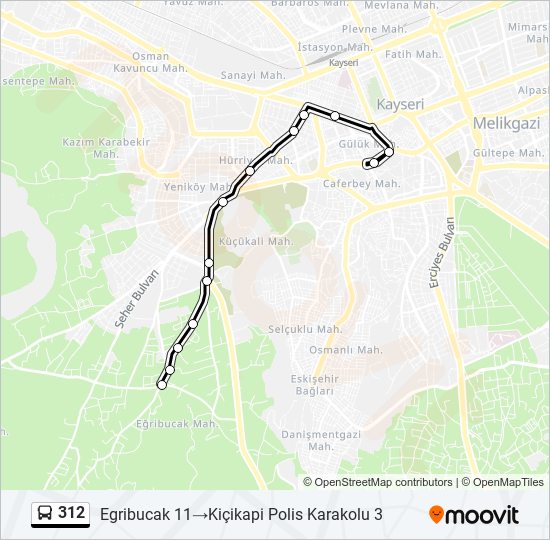 312 otobüs Hattı Haritası