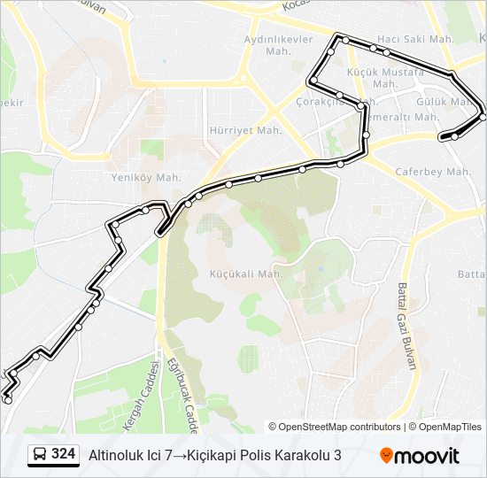 324 guzergahi saatleri duraklari ve haritasi altinoluk ici 7 kicikapi polis karakolu 3