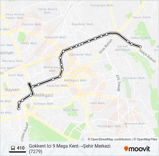 410 otobüs Hattı Haritası