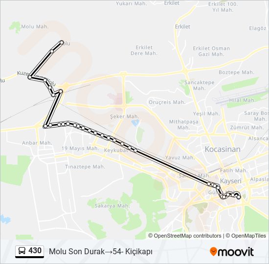 430 guzergahi saatleri duraklari ve haritasi molu son durak 54 kicikapi