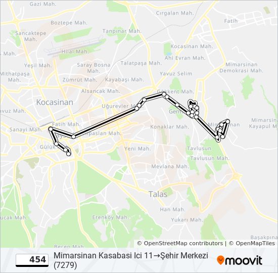 454 otobüs Hattı Haritası