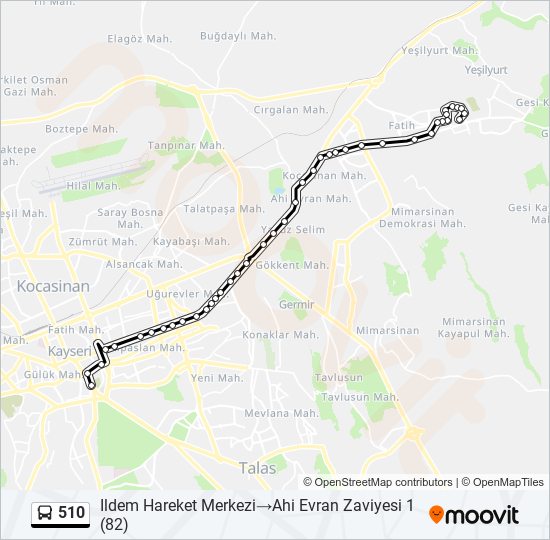 510 otobüs Hattı Haritası