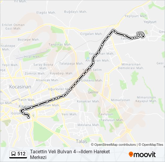 512 otobüs Hattı Haritası