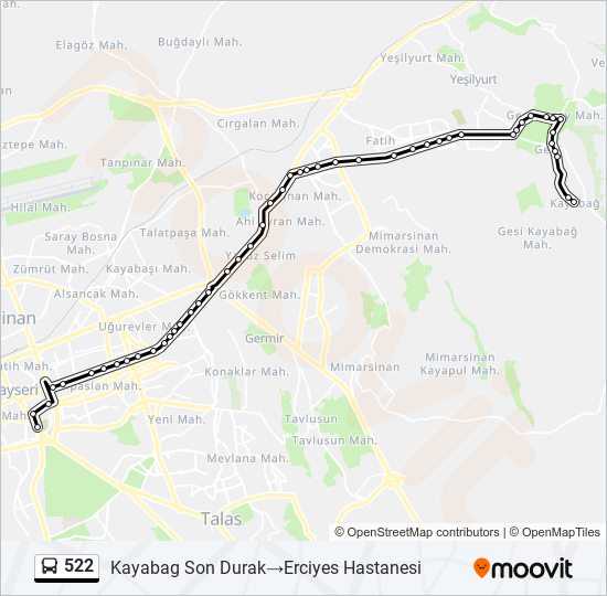 522 otobüs Hattı Haritası