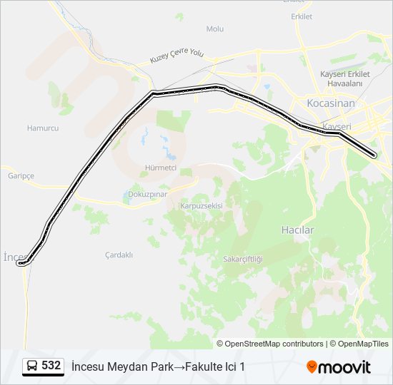 532 otobüs Hattı Haritası