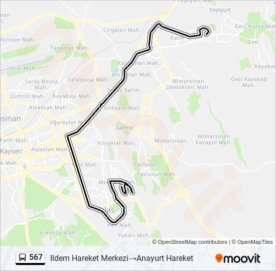 567 otobüs Hattı Haritası