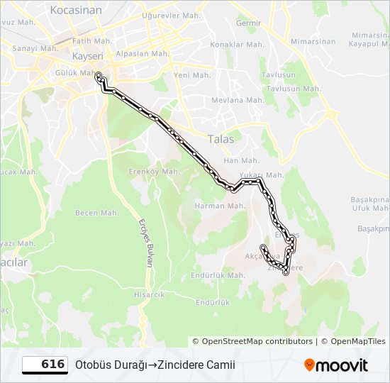 616 otobüs Hattı Haritası