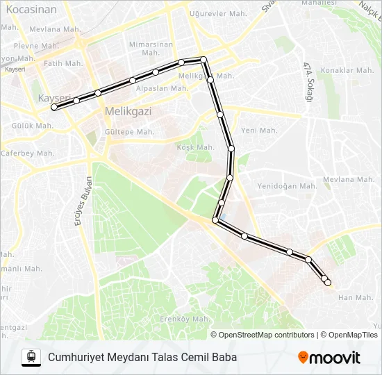CUMHURİYET MEYDANI / TALAS CEMİL BABA Light Rail Line Map