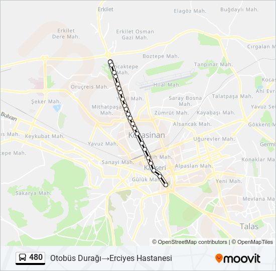 480 guzergahi saatleri duraklari ve haritasi otobus duragi erciyes hastanesi