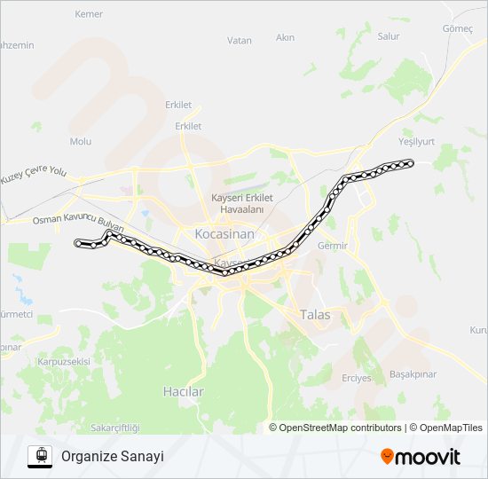 ORGANİZE SANAYİ - İLDEM light rail Line Map