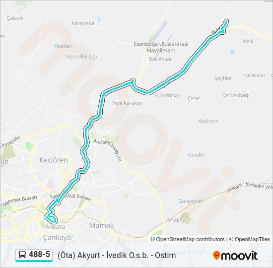 488-5 otobüs Hattı Haritası
