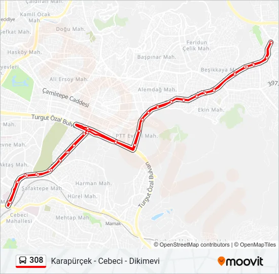 308 Bus Line Map