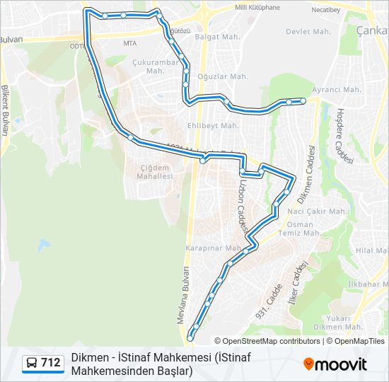 712 otobüs Hattı Haritası