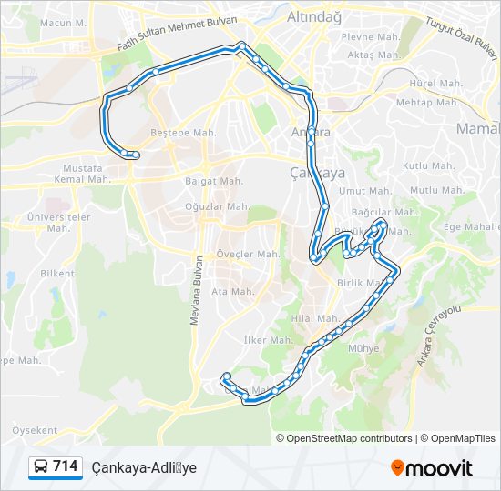 714 otobüs Hattı Haritası