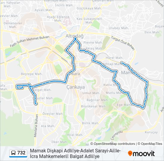 732 otobüs Hattı Haritası