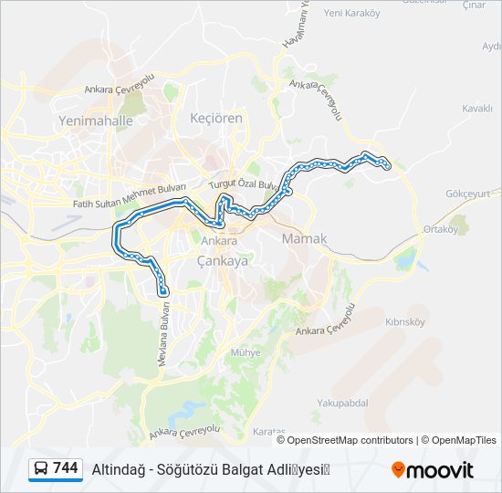 744 otobüs Hattı Haritası