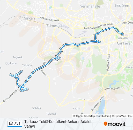 751 otobüs Hattı Haritası