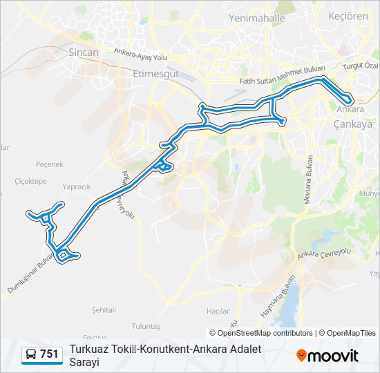 751 otobüs Hattı Haritası