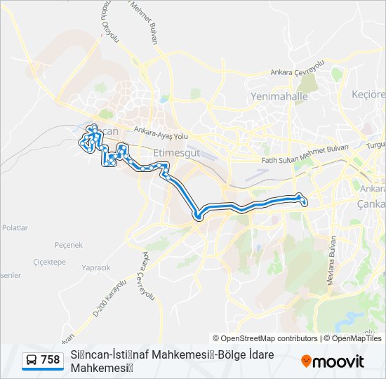 758 otobüs Hattı Haritası