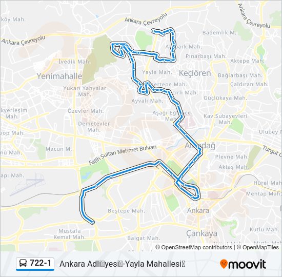 722-1 otobüs Hattı Haritası