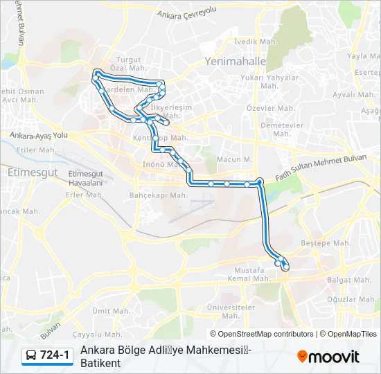 724-1 otobüs Hattı Haritası